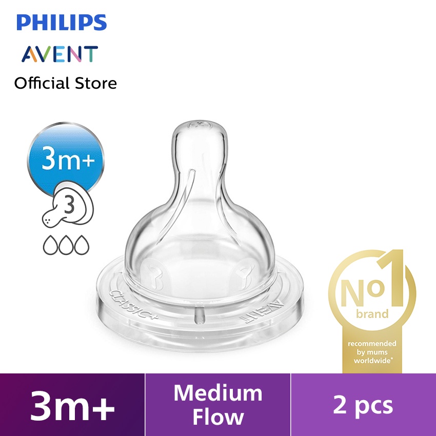 Philips Avent Teat Clasic Medium Flow Airflex Dot Botol Bayi 3M+ 2 Pcs SCF633/27