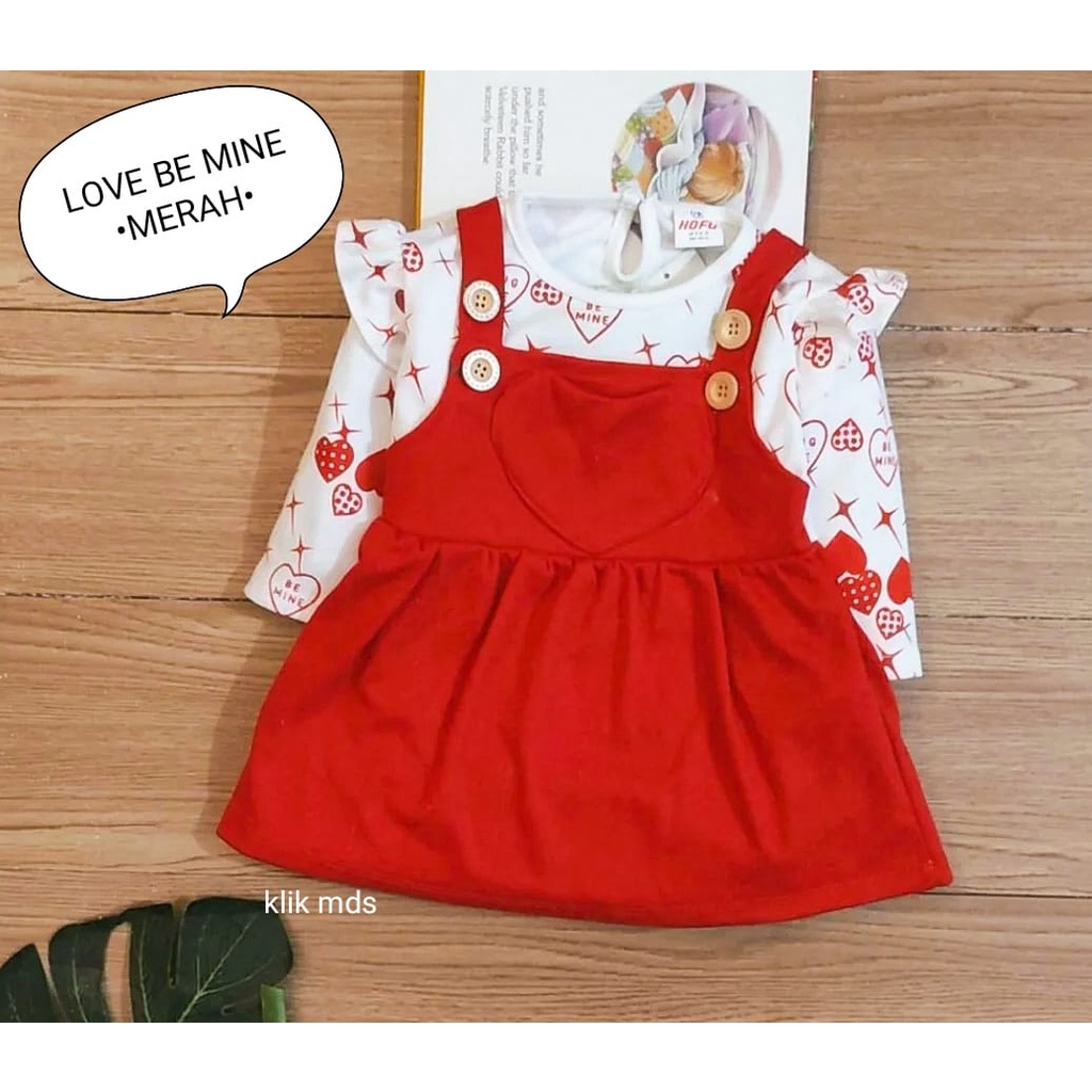 Dress Bayi Perempuan - Baju Anak Cewek Lucu Cute Usia 0-6 Bulan Motif Love Be Mine Dan Rabbit Line