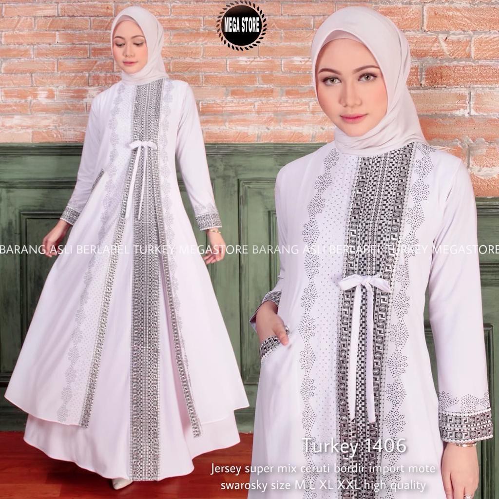 Abaya Turkey 1406 PUTIH bordir//turki saudi// Abaya ORI All White Series premium
