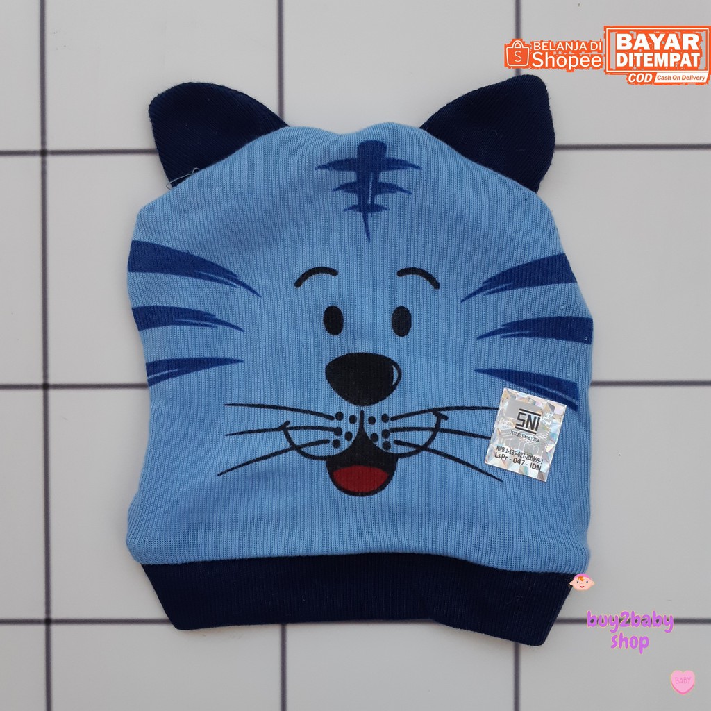 Topi kupluk bayi NIA bahan katun Cat Series 0-3 Bulan isi 1 PCS