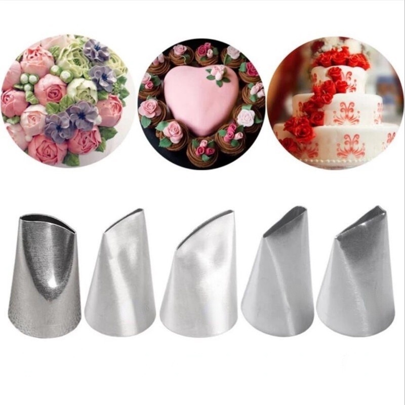 5pcs Set Stainless Steel Petal Nozzles For DIY Pastry Decorating / Handmade Baking Tools