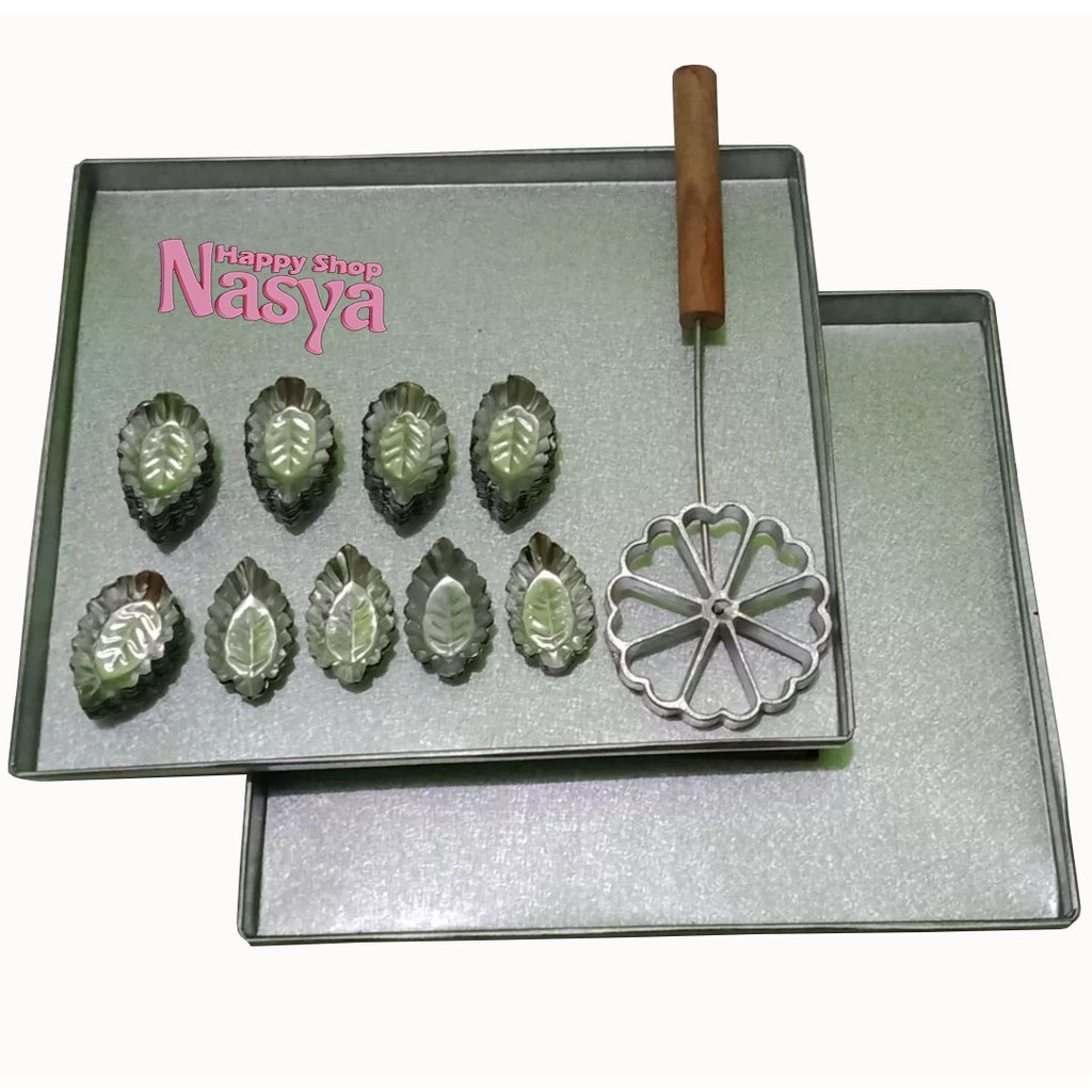 LOYANG KUE KERING 2 PCS DAN CETAKAN KEMBANG GOYANG JUMBO 1 PCS FREE CETAKAN NASTAR DAUN 40 PCS