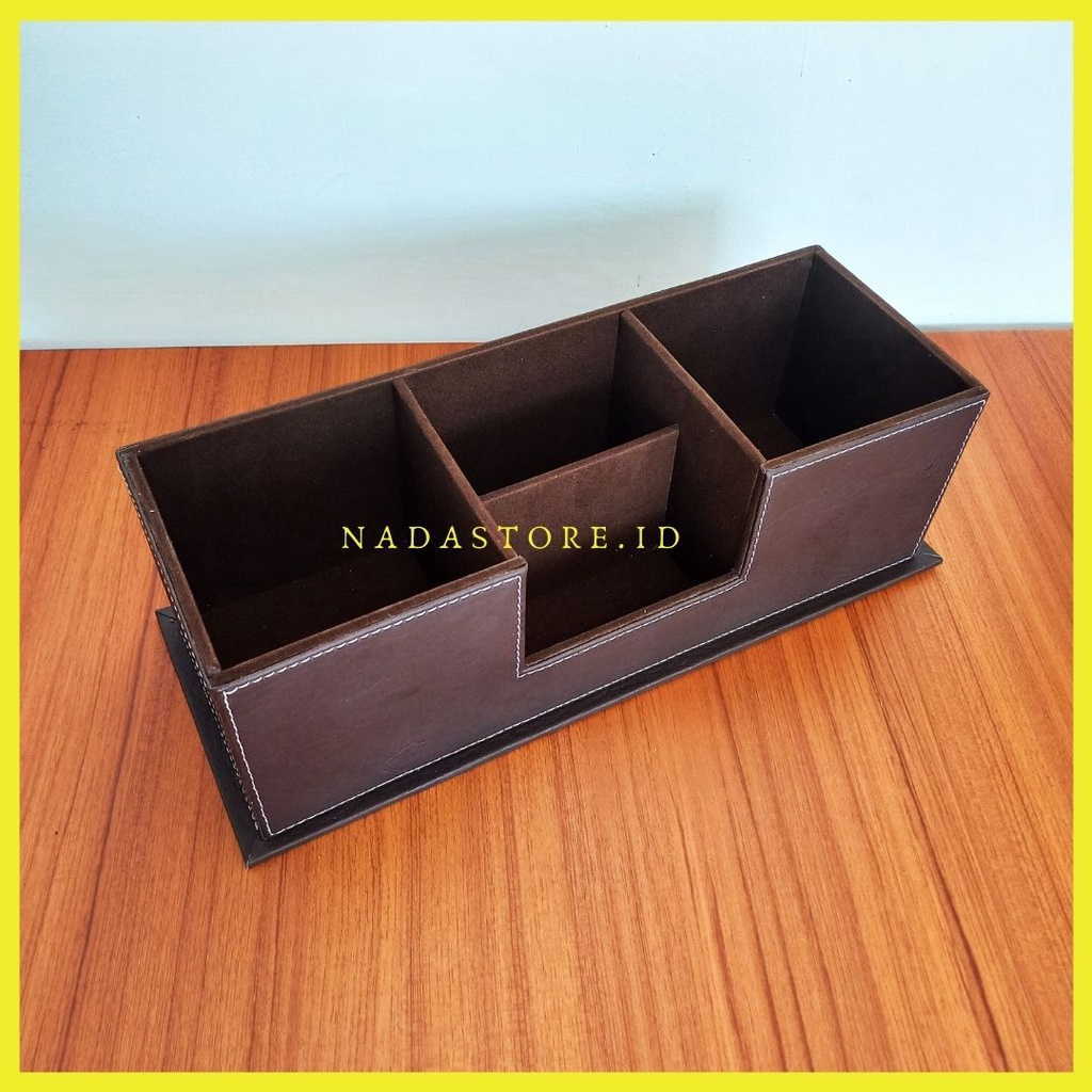 Kotak Penyimpanan Meja Kulit, Tempat Pensil, Dudukan Remote Control Kartu Nama, Rak Penyimpanan Alat Tulis Kantor