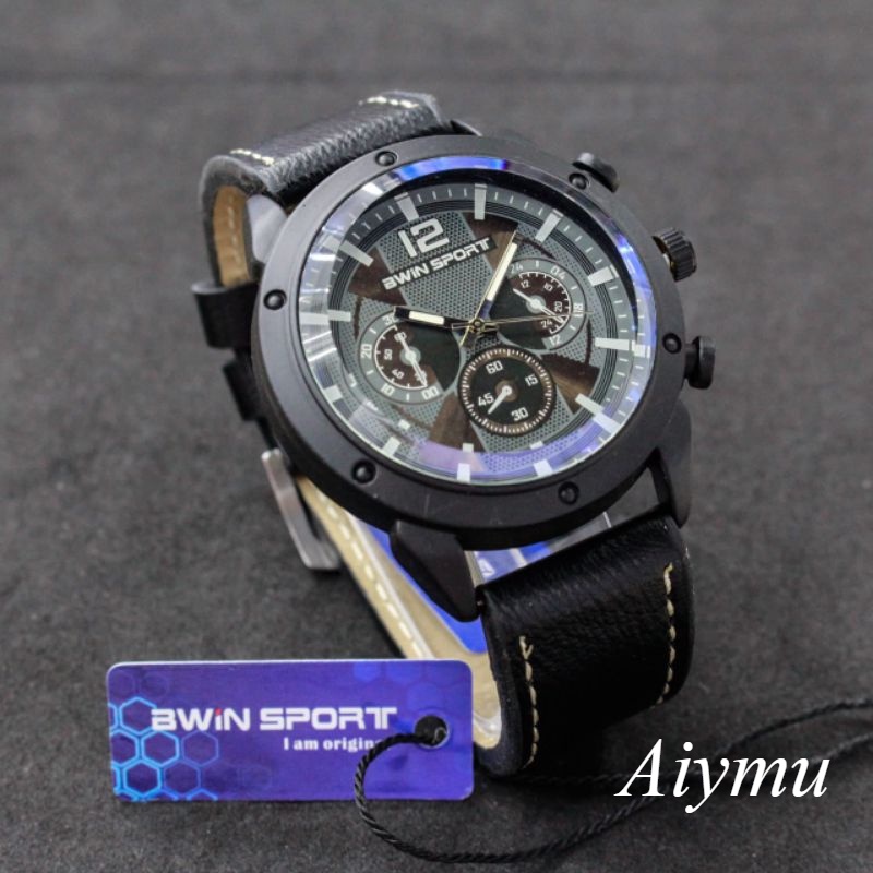 JAM TANGAN PRIA BWIN SPORT B506 ORIGINAL CHRONO VARIASI TALI KULIT BWIN ORIGINAL