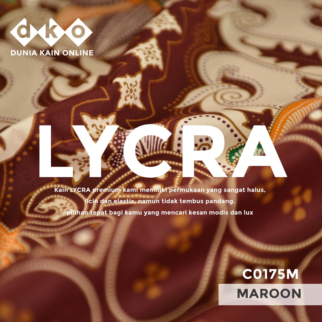(Variasi) DKO Kain LYCRA Premium Cotton Stretch Maroon Motif Diamond