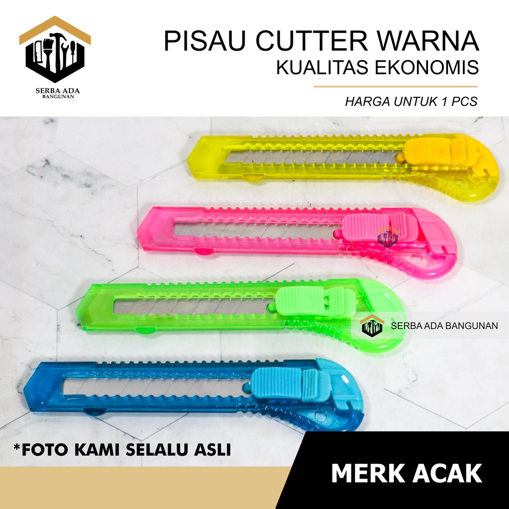 Pisau Cutter Ukuran Besar 18mm / Transparan Warna Warni Cuter Super Tajam Sliding Knife Cutting Tool Alat Potong Kertas