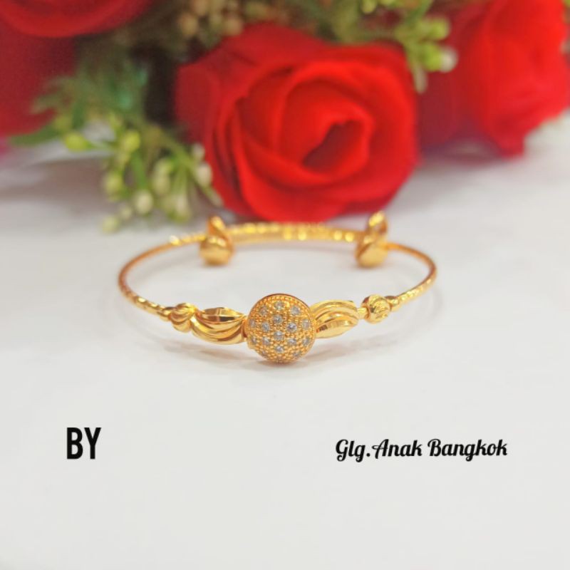 GELANG TANGAN TITANIUM ANAK ANAK MOTIF PILIHAN LAPIS EMAS 24 K MEWAH ELEGAN ANTI KARAT