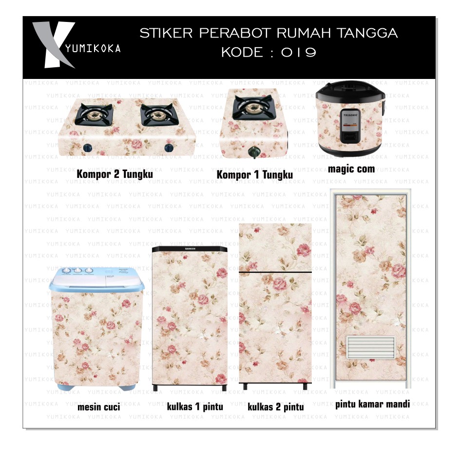 STICKER STIKER KULKAS KOMPOR MESIN CUCI MAGIC COM MOTIF BUNGA SHABBY 019