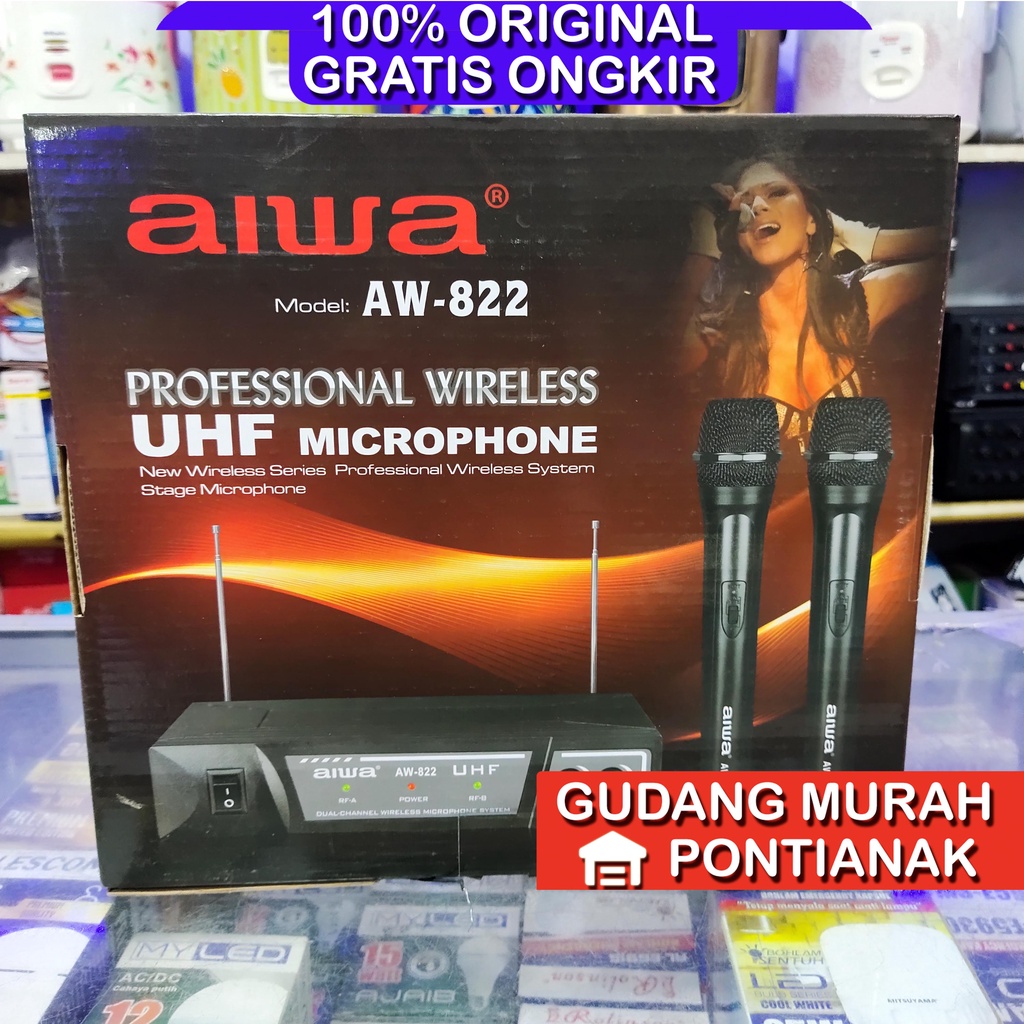 Mic Wireless Aiwa 2 MIC AW 822 tanpa kabel