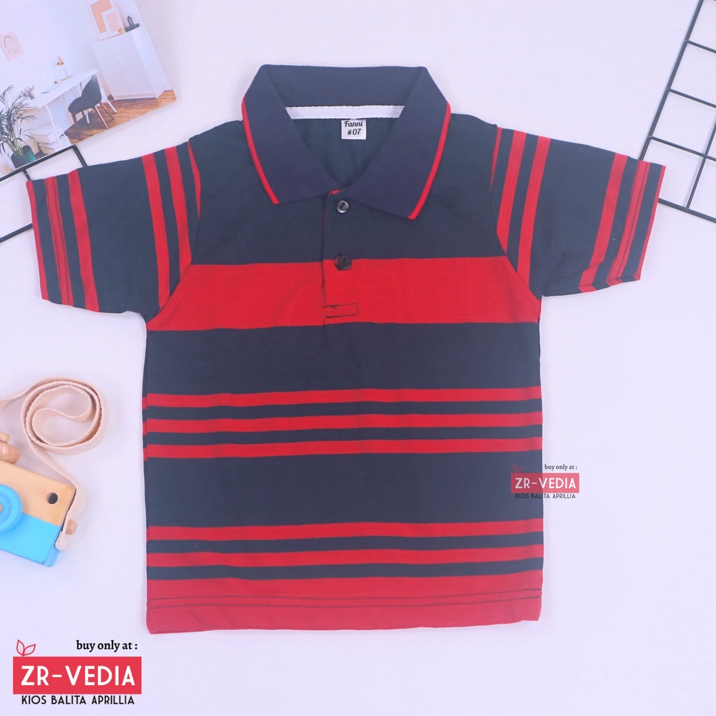 Kerah Salur T-Shirt Anak Laki uk 1-2 Tahun / Kaos Atasan Baju Harian Adem Lengan Pendek Murah Polos