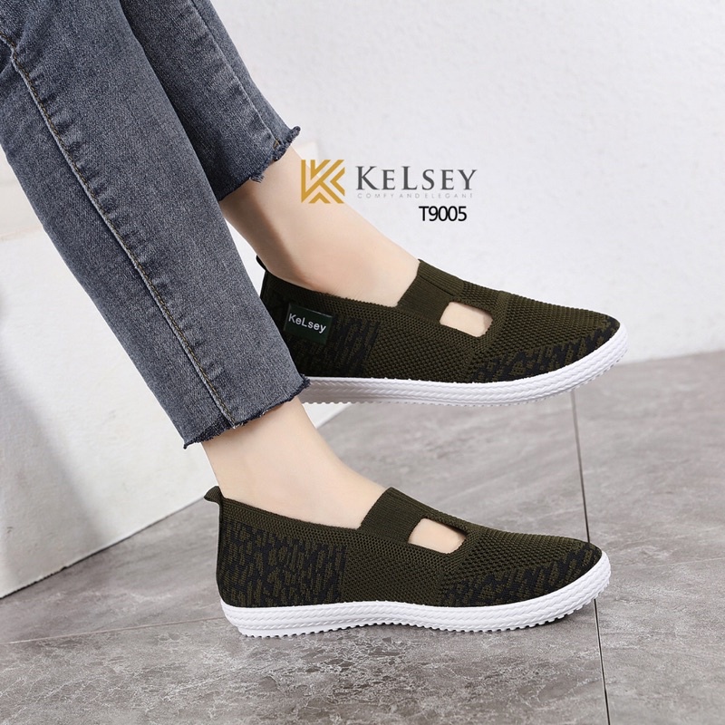 (GRATIS ALAS KAKI) Kelsey Sepatu Flyknit Flat Shoes Wanita / Sepatu Slip On Wanita  T9005