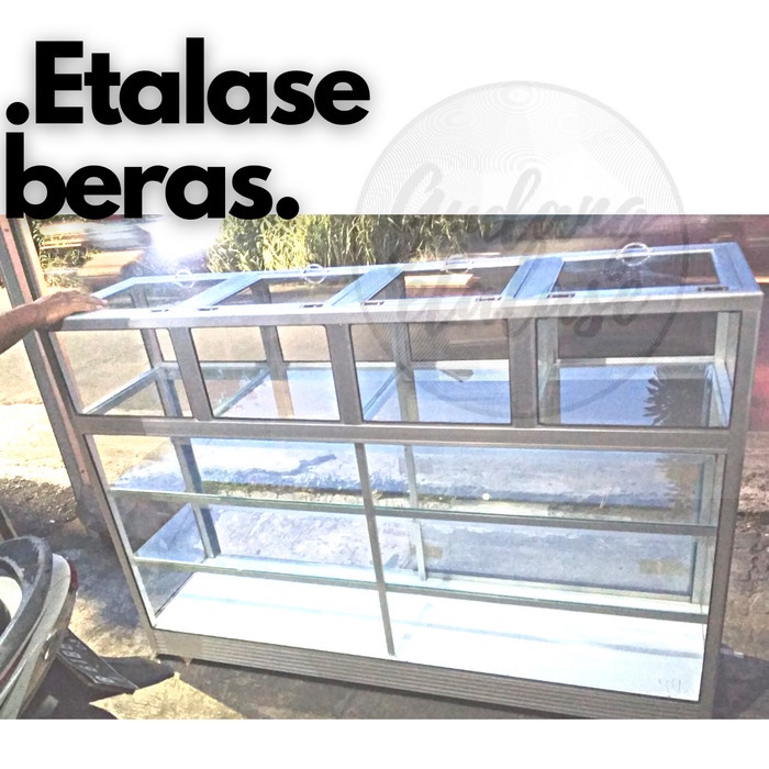Etalase beras panjang 1.5 m/etalase warung beras/etalase kaca