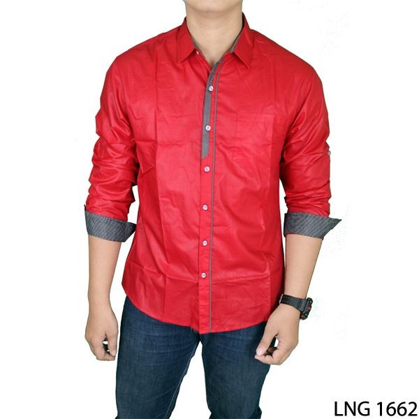 Hem Pria Lengan Panjang Katun Merah – LNG 1662