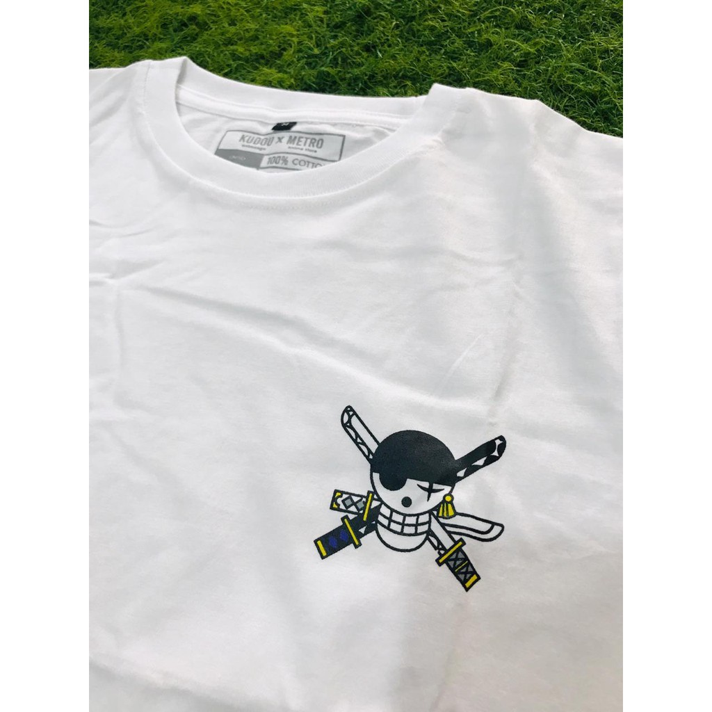 Tshirt Zorojuro Wanted Wanokuni One Piece WHITE Kaos Nakama Roronoa Zoro Mugiwara Crew Pirate Bajak Laut