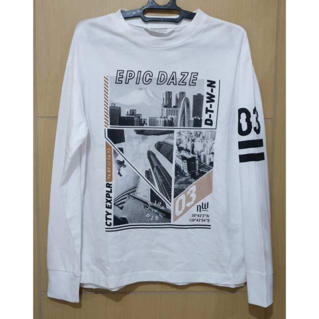 Kaos Remaja Putih Lengan Panjang H&M Epic Daze Size 158/164
