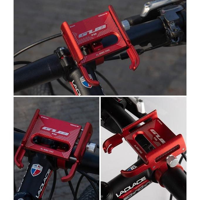 GUB P30 HOLDER HP ALUMUNIUM ALLOY PHON HOLDER ROTATION 360 ORI - MERAH DISKON