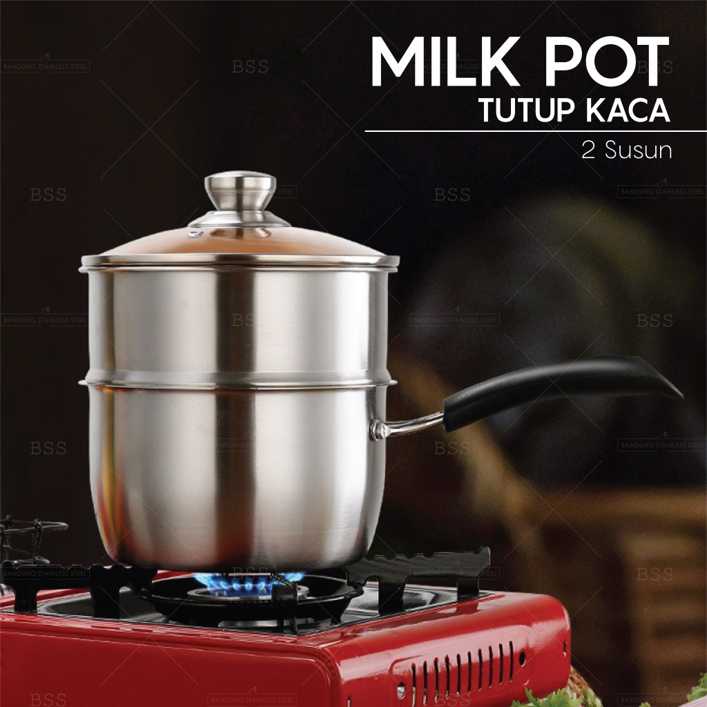 Panci Susu 18cm Stainless Tebal / Milk Pot tutup Kaca murah