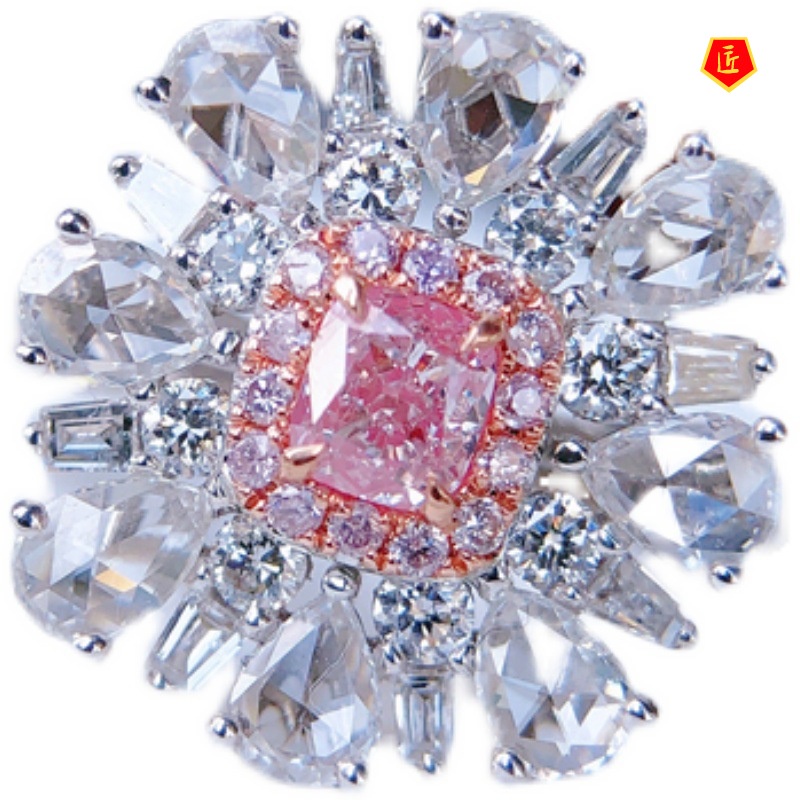 [Ready Stock]New Luxury Pink Romantic Square Diamond Ring