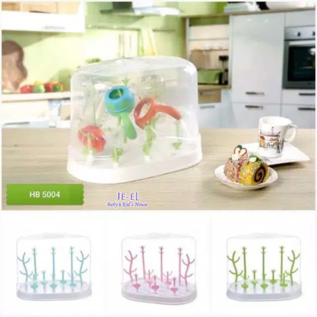 Kandila Baby Drying Rack Bottle HB5004 - Dryingrack Botol Susu Bayi - Tempat Penyimpan Botol Bayi + Penutup