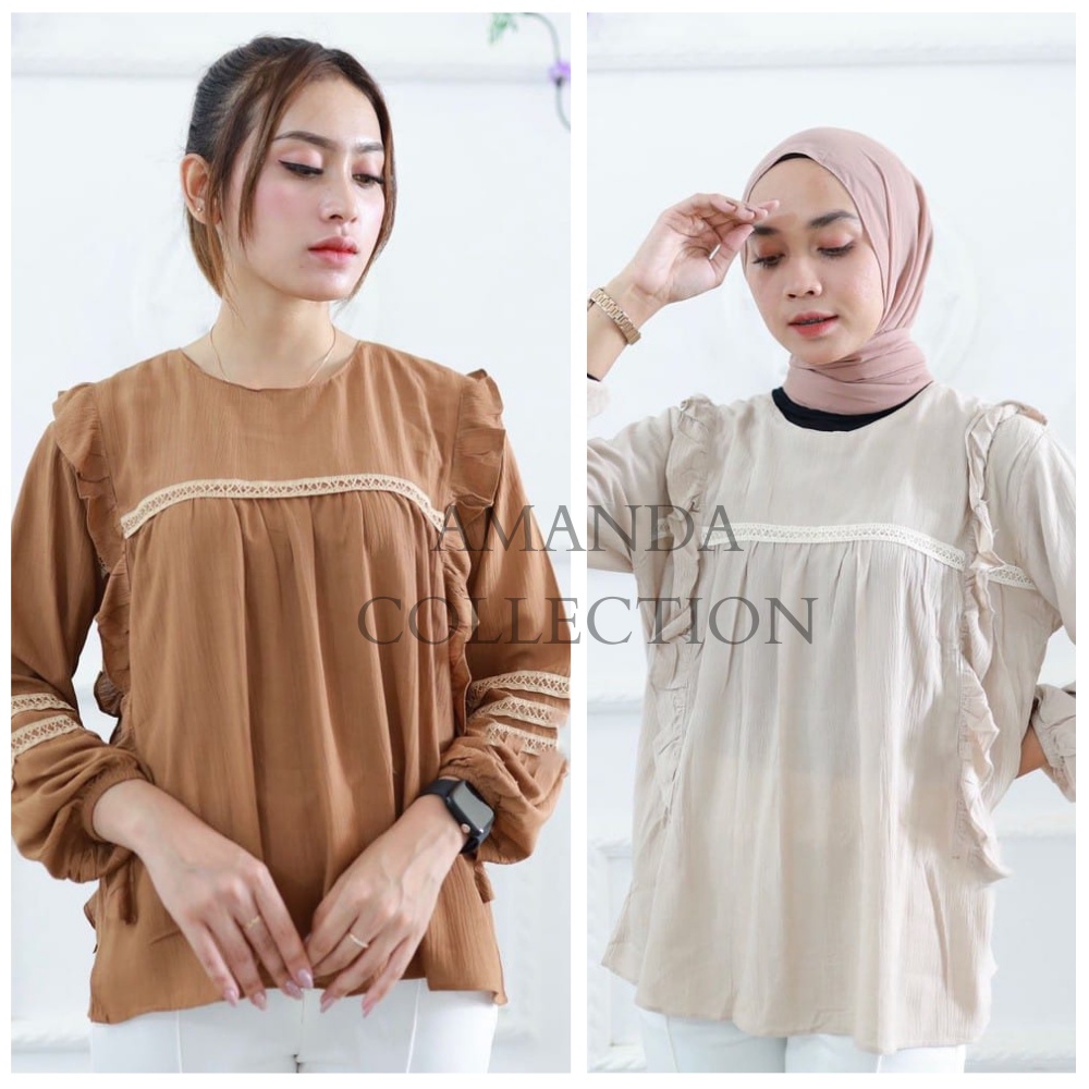 Saka Blouse Rayon Crinkle Airflow Blouse Korean Style Wanita