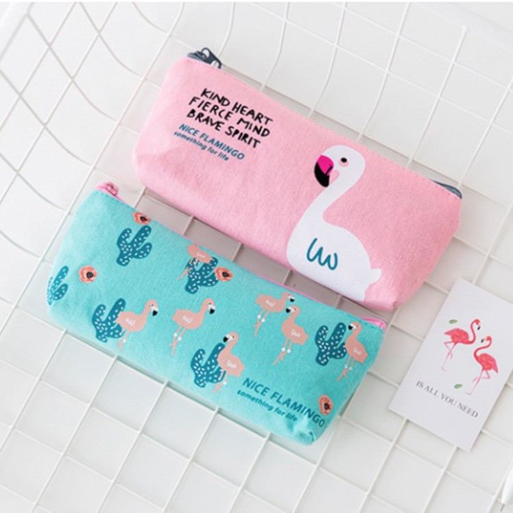 Dompet Koin dan Tempat Pensil unik untuk alat makeup  alat tulis bahan Kanvas MOTIF Nice Flamingo