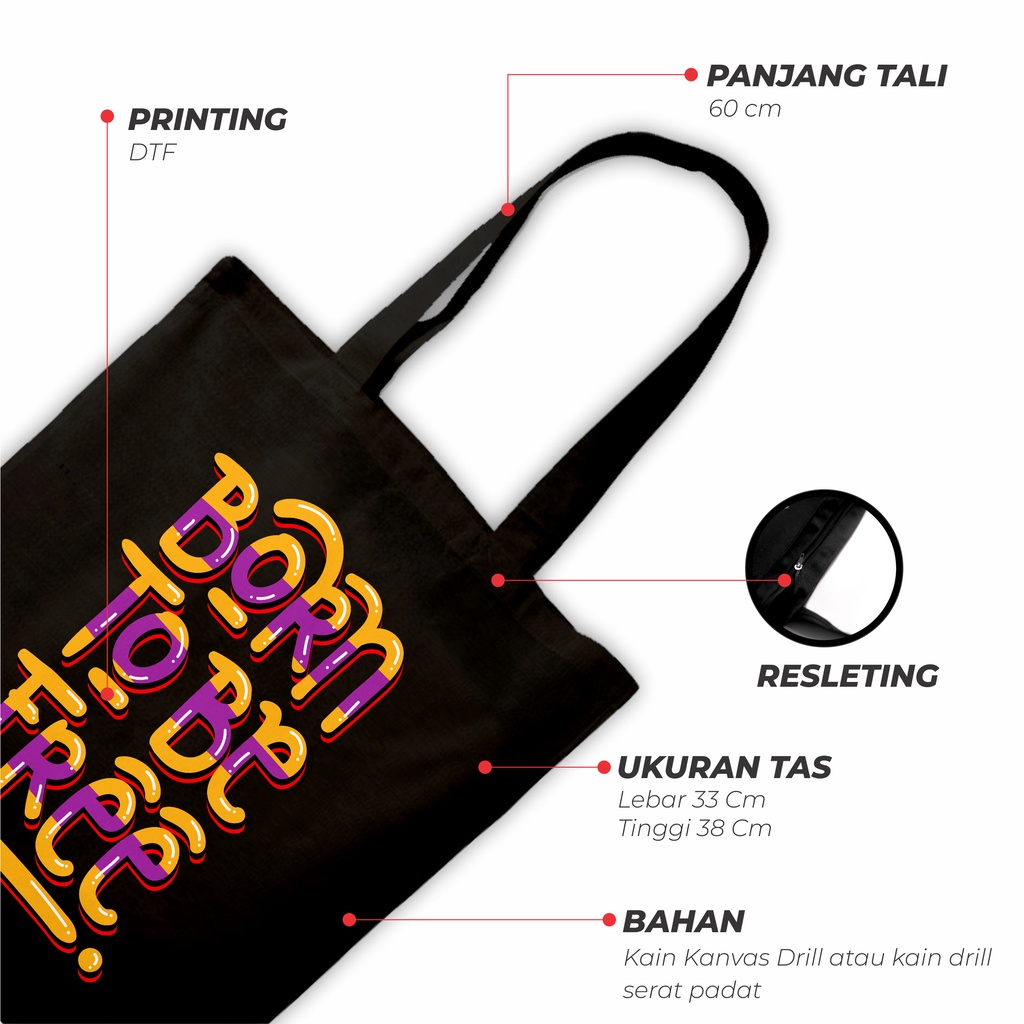 Sevine Totebag Tas Wanita Tote Bag Resleting Quote Black Series - BTB6