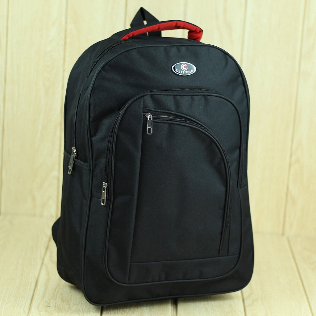 Back Pack Pria Elite Polo Hitam Ransel Laptop Kuliah Kerja Sekolah Trendy Kece Berkualitas