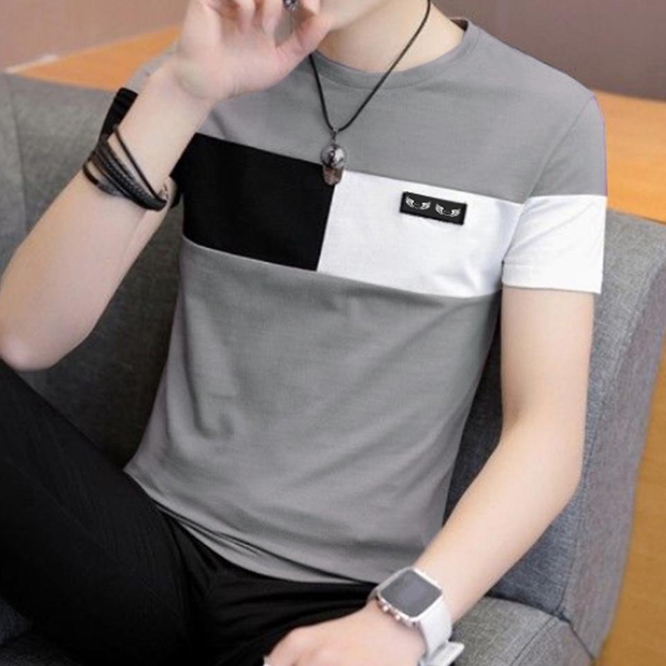 A-42 Baju Kaos Atasan  Pria Dewasa T-Shirt  Kekinian  Kombinasi Trendy Korea Bahan Cottoncombet 30s 