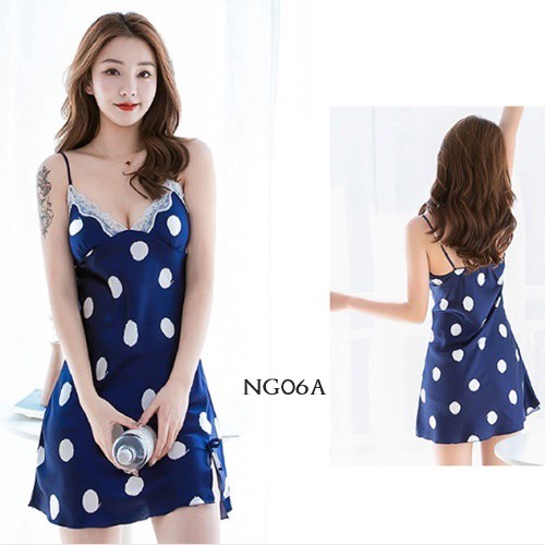 [PRODUK TERLARIS] HOMEDRESS NIGHTGOWN SLEEPWEAR BAJU TIDUR SEXY POLKADOT NAVY NG06A