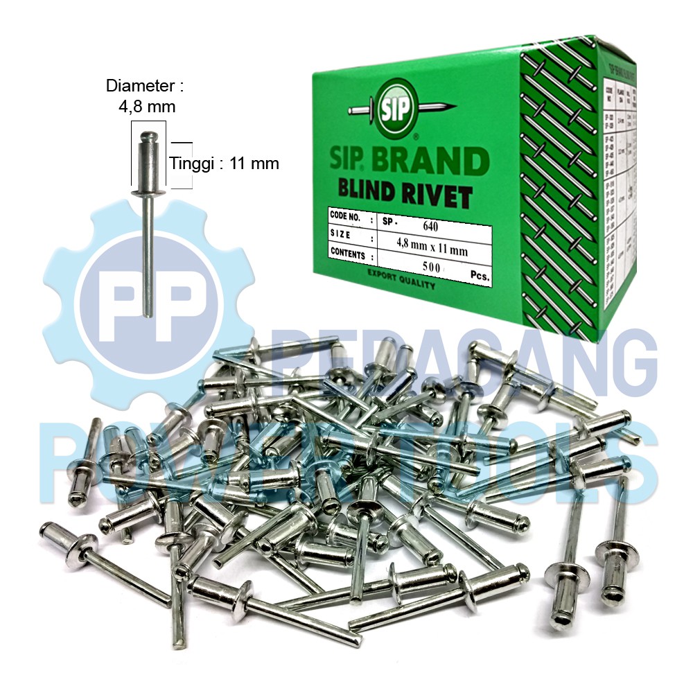 SIP 640 PAKU RIVET 4.8 x 11 MM BLIND RIPET RIFET TEMBAK 1 PAK 500 PCS