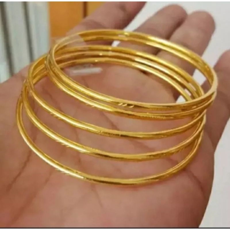 (3pcs) gelang tangan wanita keroncong berlapis emas 24k polos sangat mewah