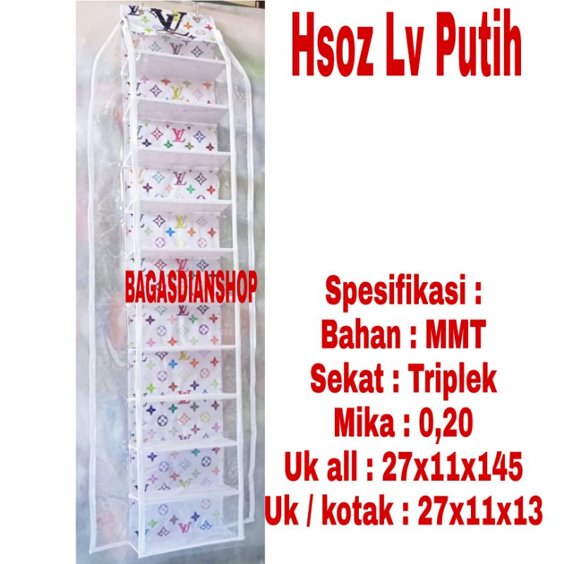Rak Sepatu Gantung Lv Putih dengan Resleting