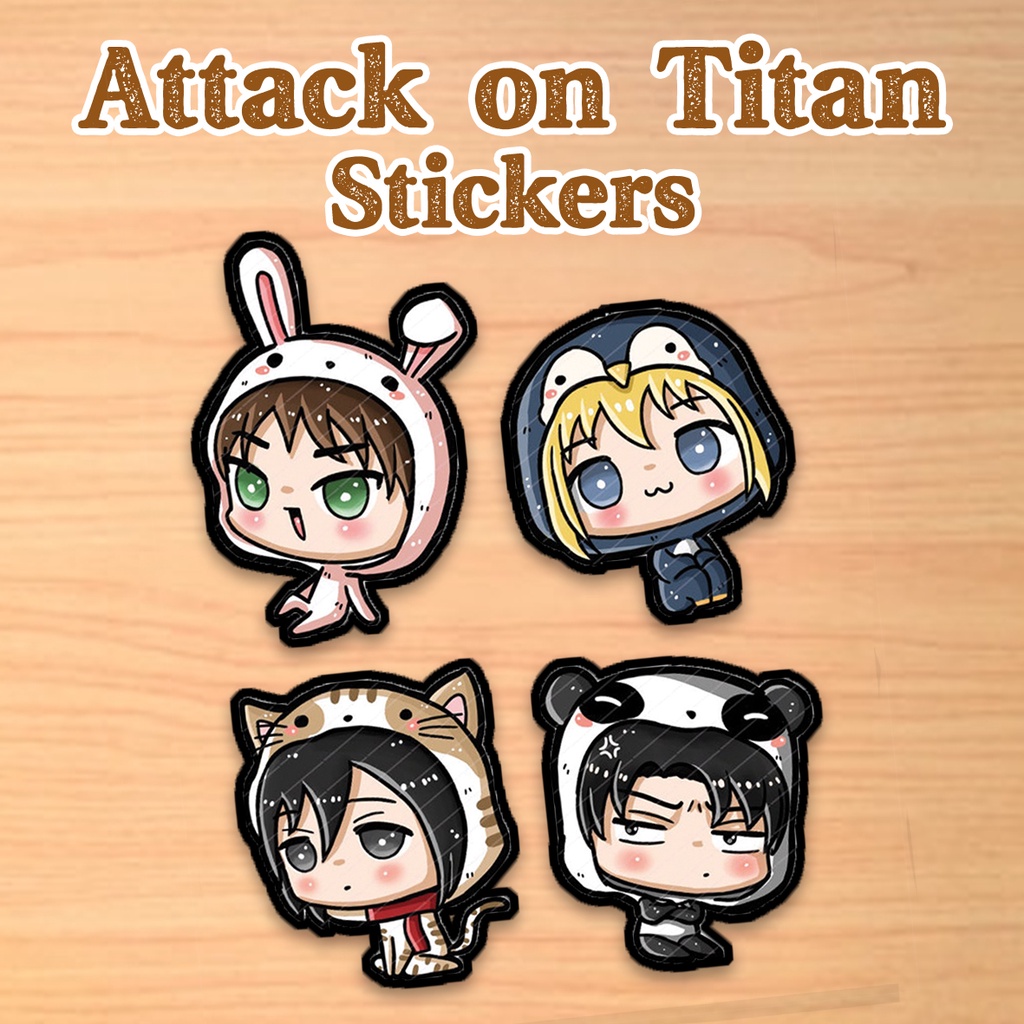 

4 pcs Attack on Titan Sticker Stiker Waterproof Anti Air Shingeki no Kyojin Chibi Stickers AoT SNK Eren Armin Mikasa Levi