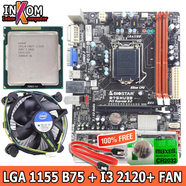 Motherboard Mainboard Mobo LGA1155 B75 + Processor Core i3