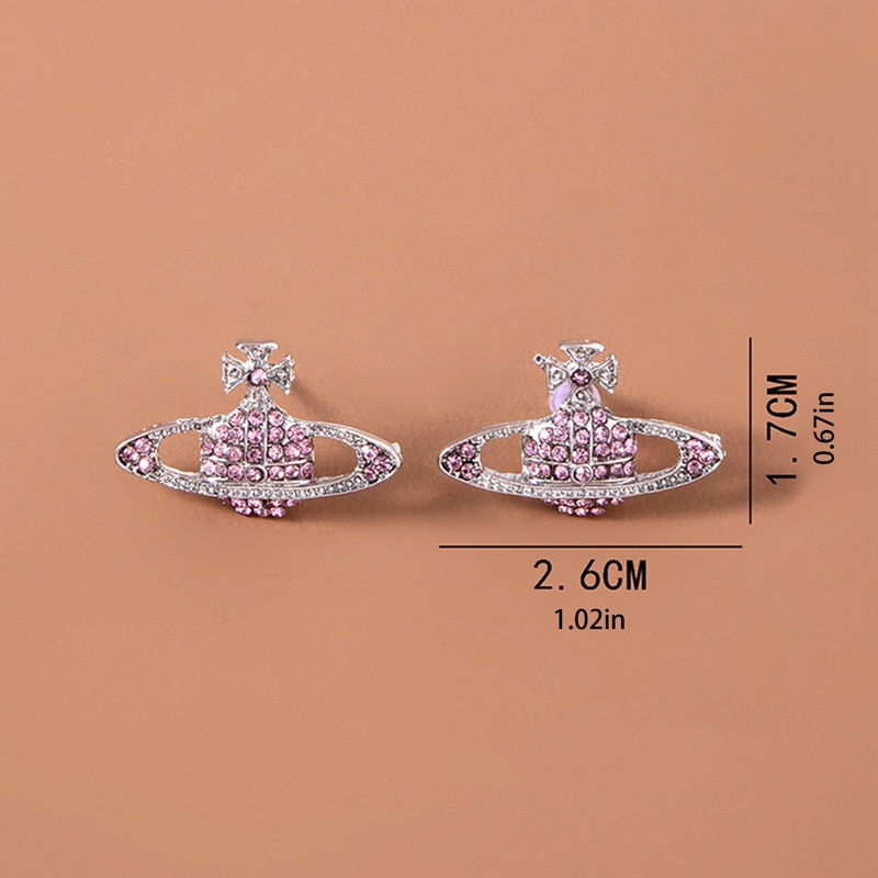 Anting Stud Desain Planet Saturnus Aksen Berlian Bahan Alloy Untuk Wanita