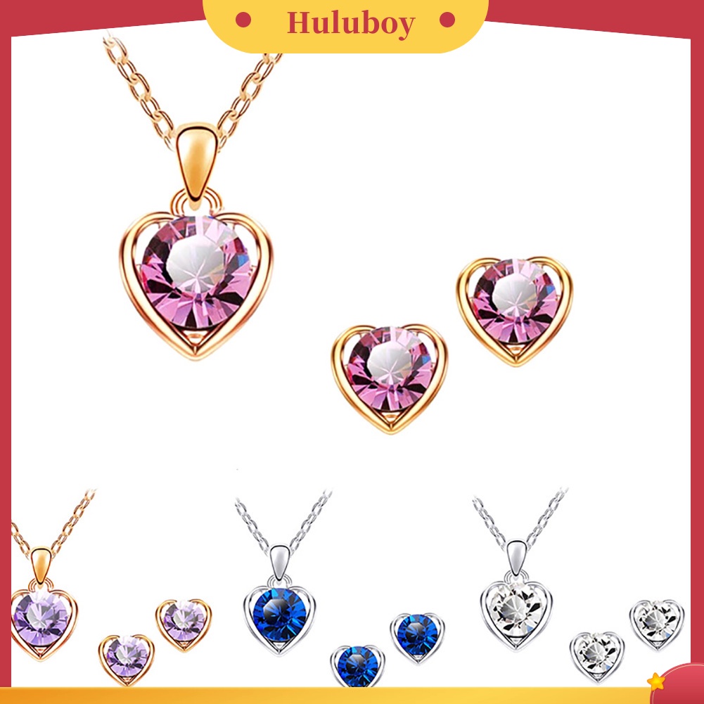 Hu Hu Hu Hu Hu Alat Bantu Pasang Kacamata♡ Set Kalung Rantai Liontin Hati Aksen Berlian Imitasi Untuk Wanita