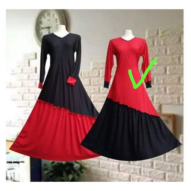 HARGA GROSIR >> Zara Dress kombinasi - Gamis syari jersey polos rempel miring jumbo murah cantik ter