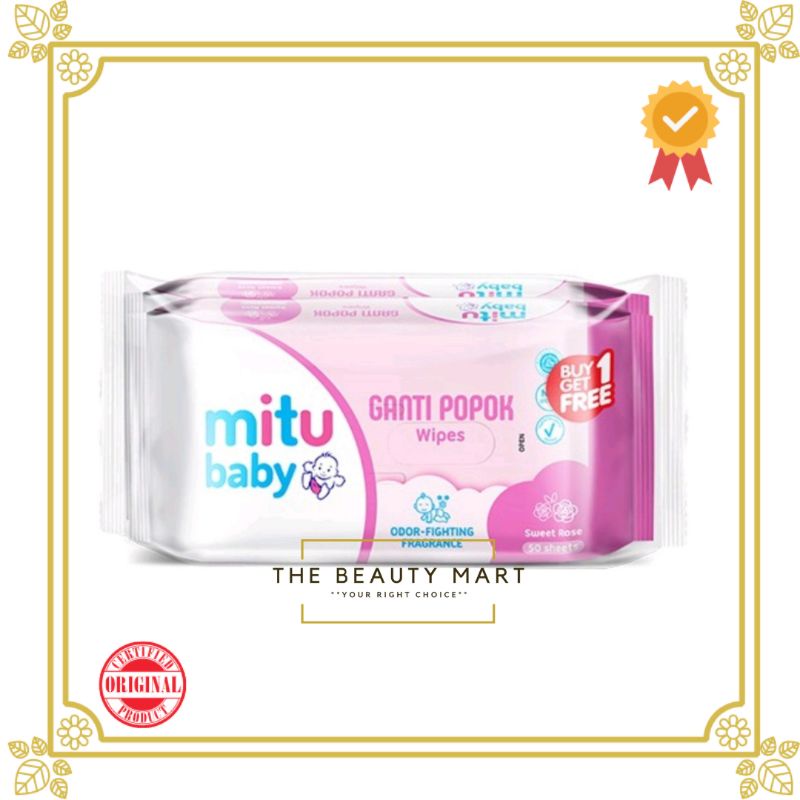 Mitu Baby Wipes Pink | Mitu Tissue Basah Baby | Mitu Tisu Basah Buy 1 Get 1 isi 50S