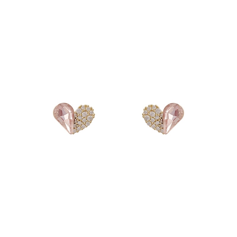 VINJOTAN - ANTING STUD IMPOR KOREA MODEL LOVE PINK PUTIH STERLING SILVER S925