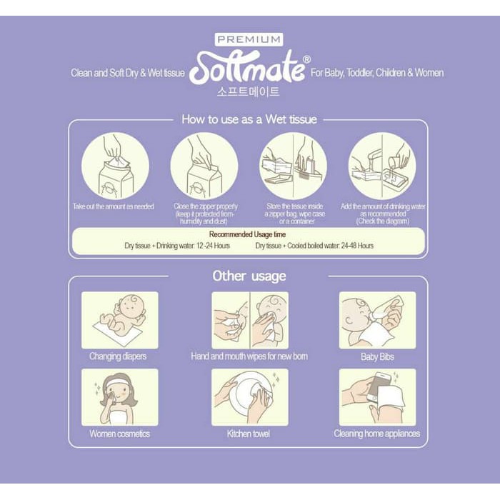 SOFTMATE Portable Premium 30 sheets Wet / Dry Tissue Soft Mate