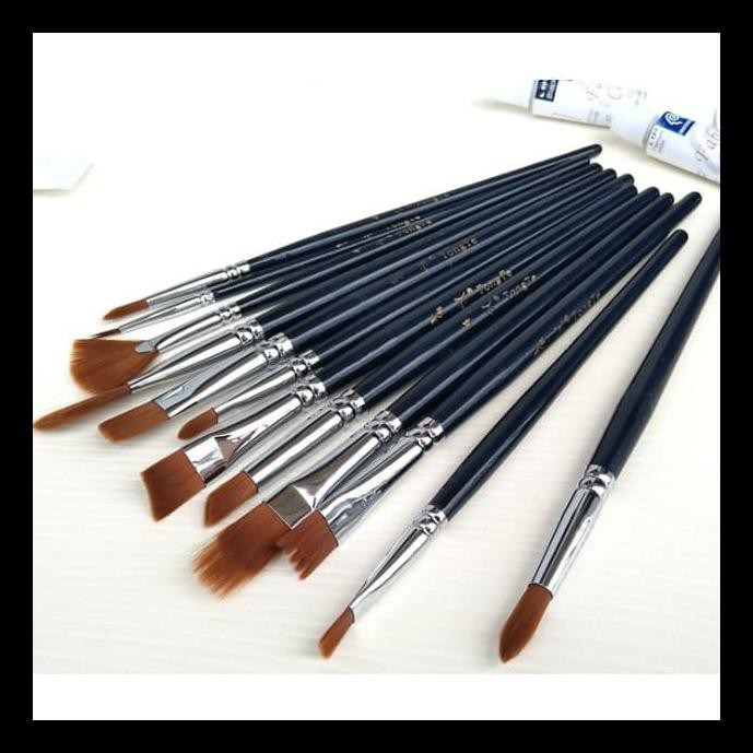 

Terlaris Set 12Pcs Kuas Lukis Cat Air / Minyak Dengan Bahan Nilon Dan Akrilik