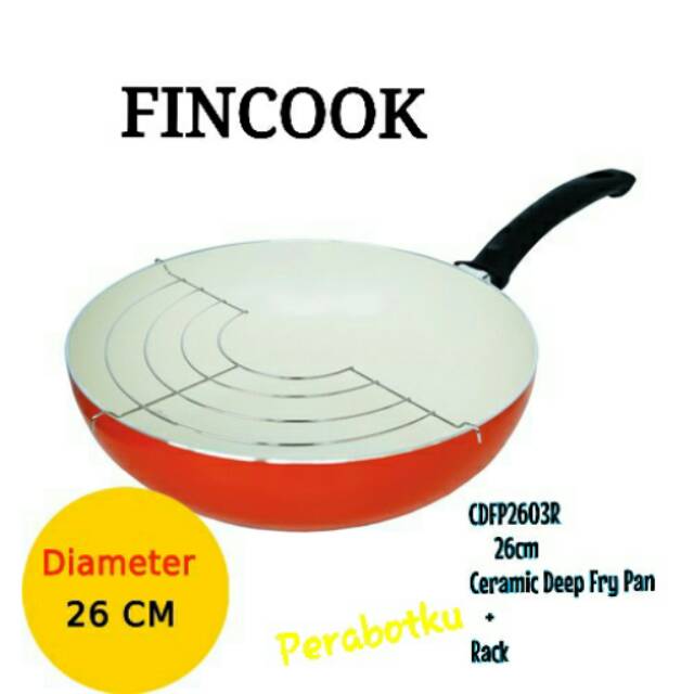  FINCOOK  Keramik CDFP2603R Rack Deep Fry Pan 26cm Frypan 