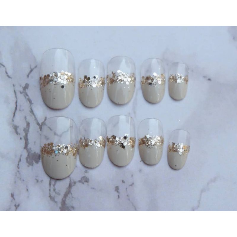 nail art cream gold agen kuku palsu wedding murah