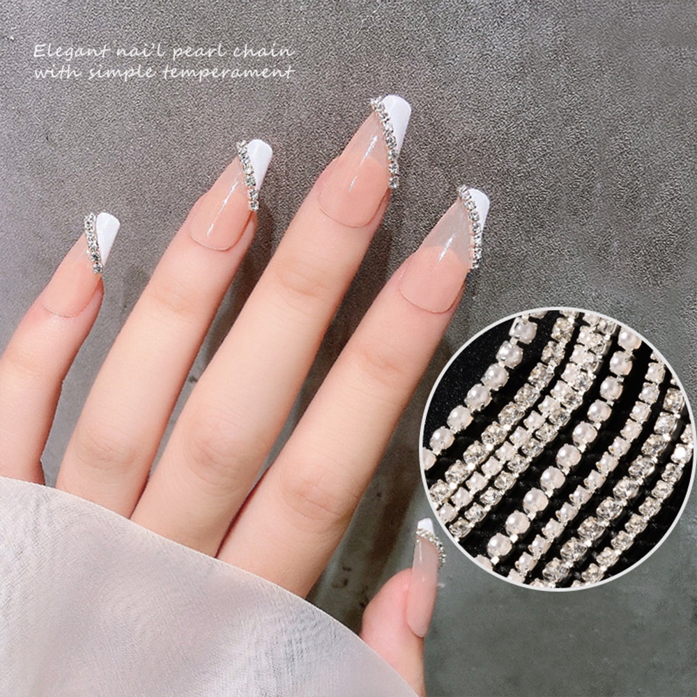 Rantai Mutiara Berlian Imitasi 3D Ukuran 25cm Untuk Nail Art