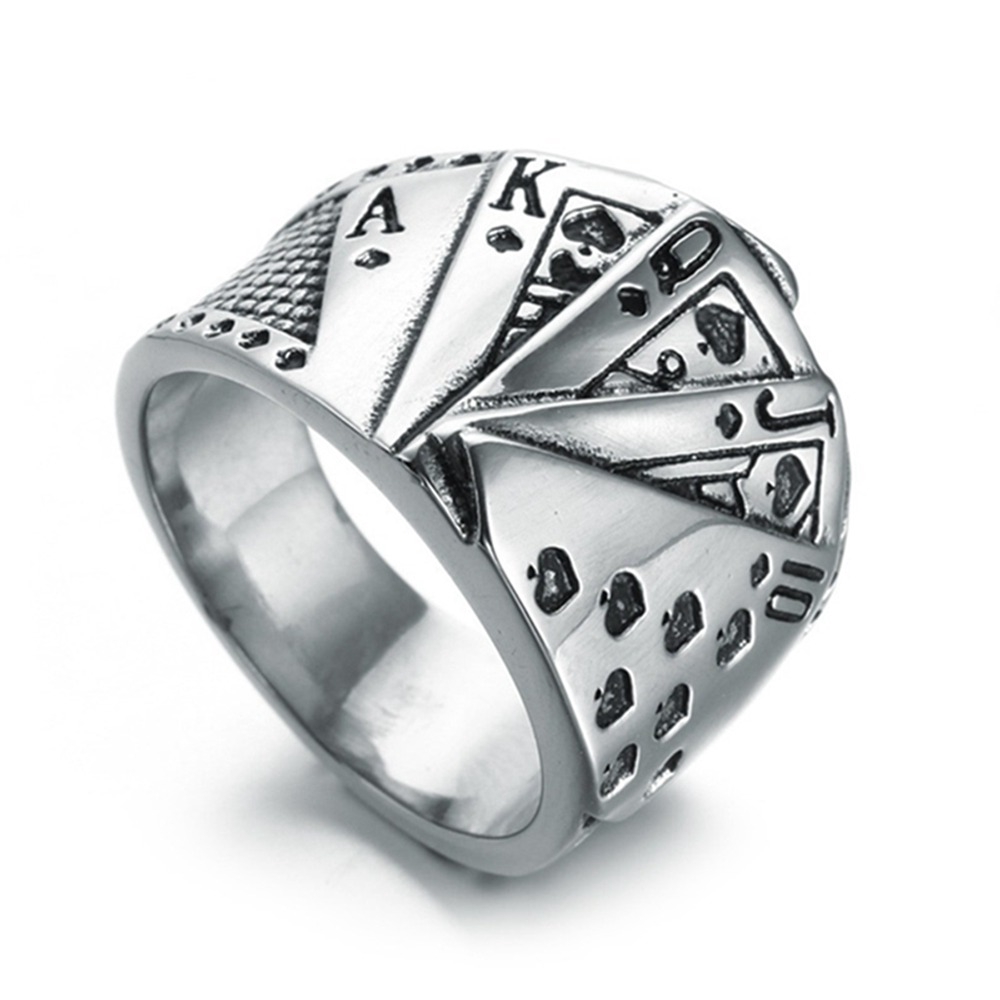 Men's Fashion Ideas Poker Royal Flush Design Alloy No. 7-14 Ring