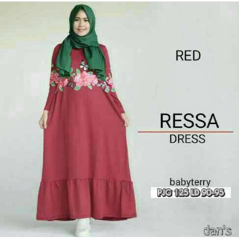 Tampil Kece Dengan - Ressa Dress Babyterry / Gamis Merah / Baju Muslim / Hijab Ootd Murah