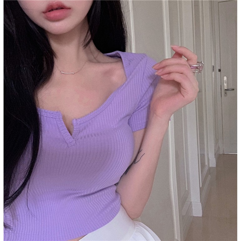 Baru Seksi Off Bahu Tipis Pendek-Lengan untuk Wanita Retro Square Collar Slim FitTT-shirt Bottoming