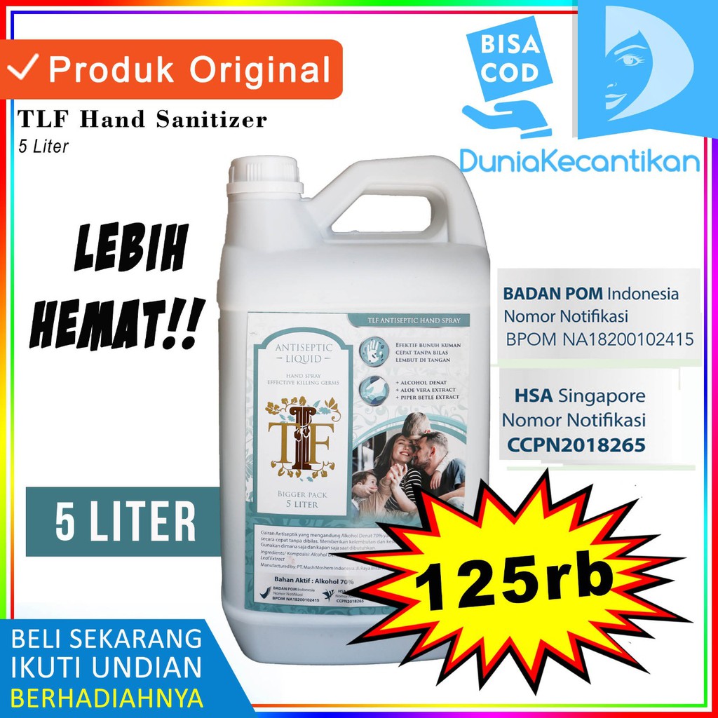 Hand Sanitizer Antiseptik Cair 5 Liter TLF BPOM Alcohol / Hand Sanitizer Liquid / Antiseptik Liquid