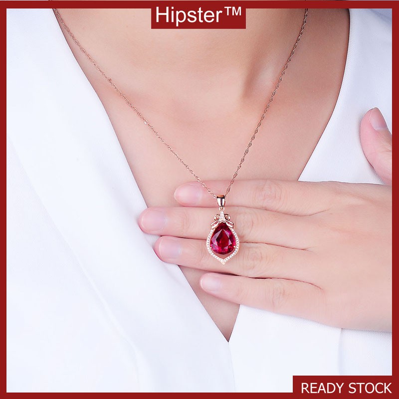 New Retro Personalized Hot Sale Red Crystal Drop Pendant Necklace