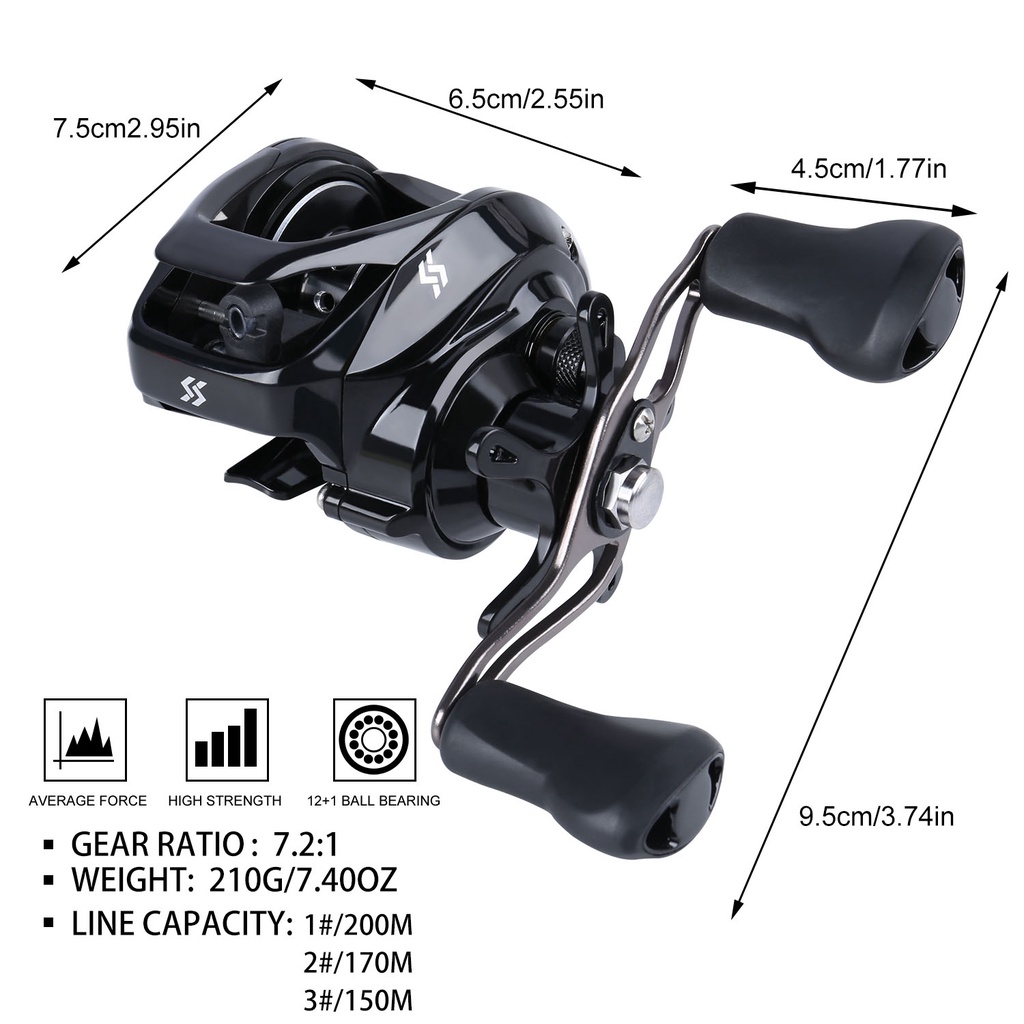 Casting Fishing Reel Max Drag 14LB Full Metal Spool Reel 12 + 1 Ball Bearings 7.2: 1 Rasio Gigi Kanan Kiri Menangani Air Asin Air Tawar Memancing Gulungan Gear Tackle Luar Ruangan